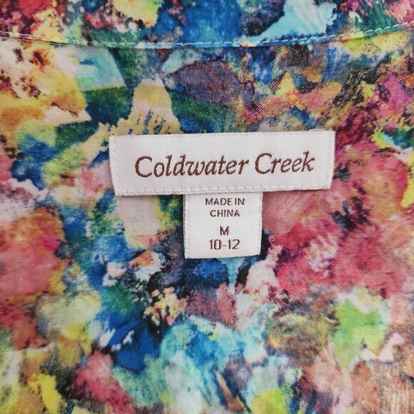 Coldwater Creek Womens Cotton-Silk Shirt Top Colorful 3/4 Sleeve Roll-Tab Size M - Picture 6 of 8